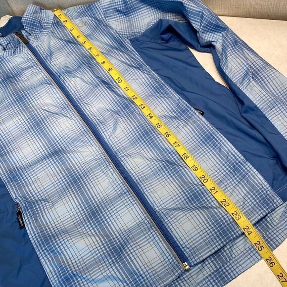 Saucony Windbreaker Jacket Womens Sz Small Vented Zip Front Blue Plaid Athletic - Picture 11 of 12